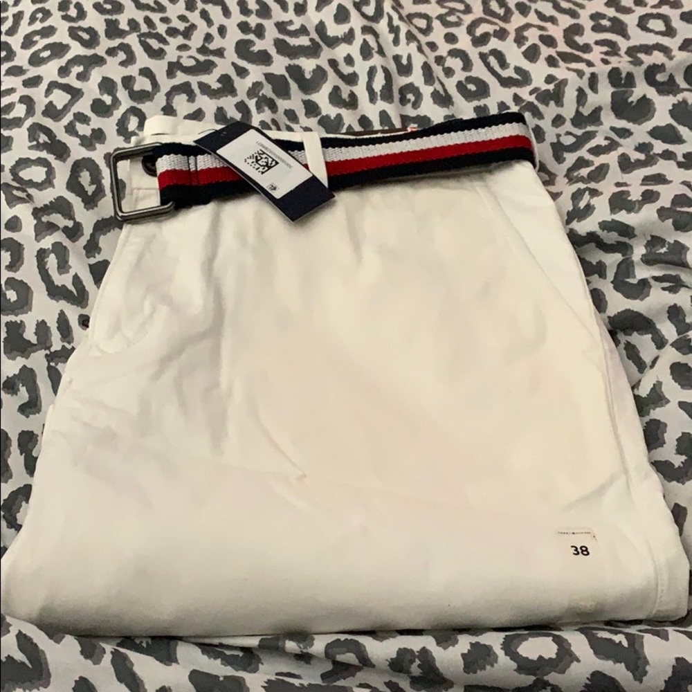 All white tommy shorts never worn come with belt
